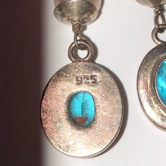 Sterling silver earrings with aquamarine & pearl drop dangle - Picture 5 of 8